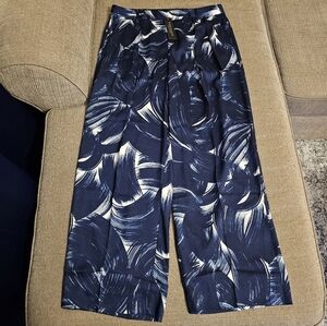 Banana Republic Pleated Wide Leg Blue White Pattern Office Casual Pants Size 12